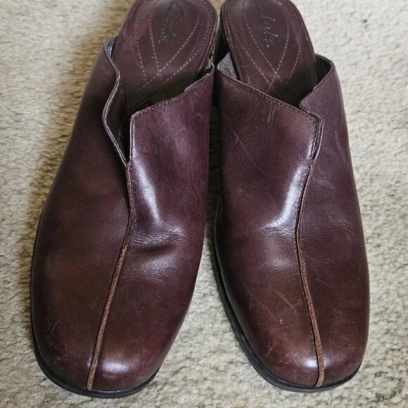 Clarks Hark Smu Brown Leather Slip On Comfort Shoes Clogs Mules Women 9 - Picture 5 of 5